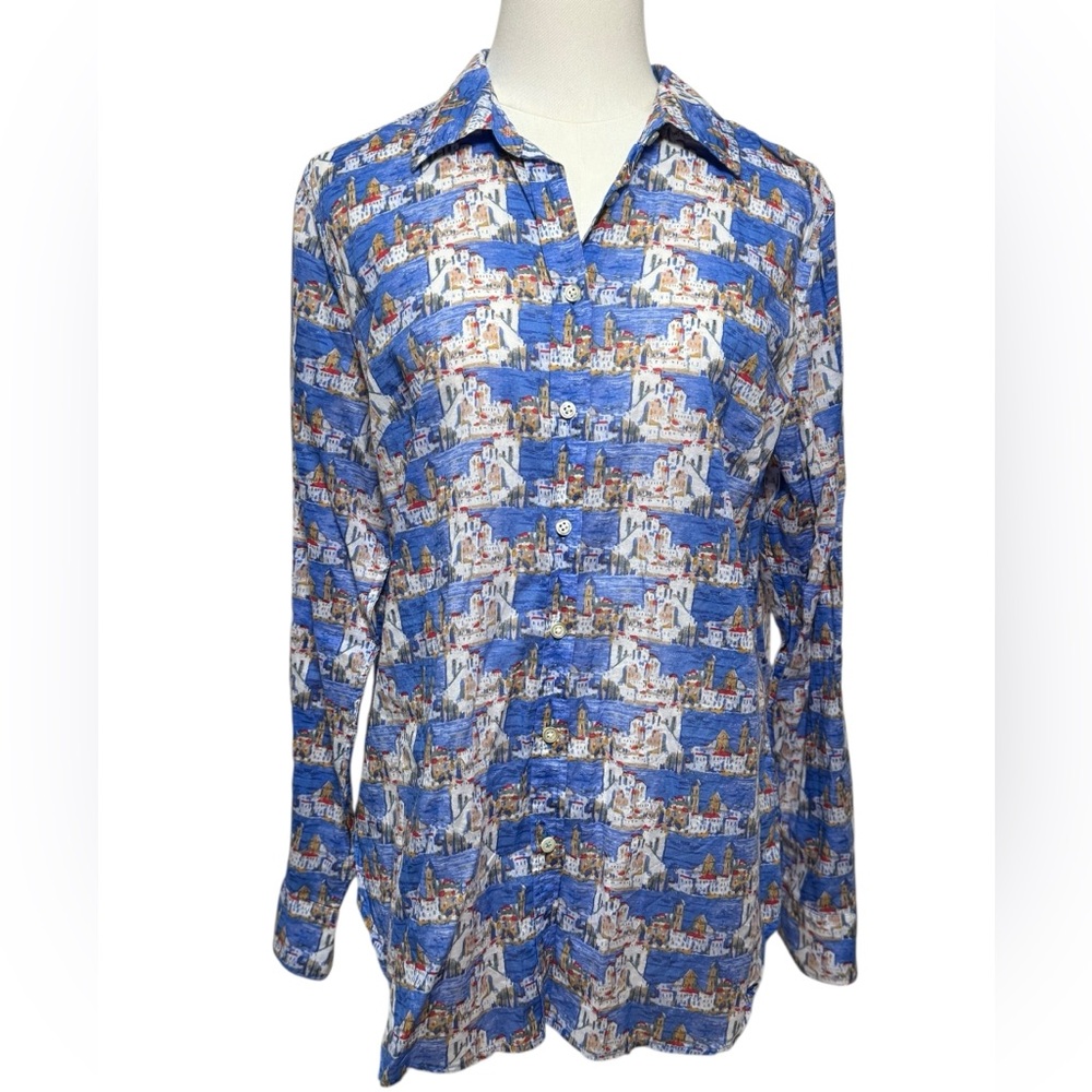 Talbots Mediterranean Print Button Down Shirt In … - image 3